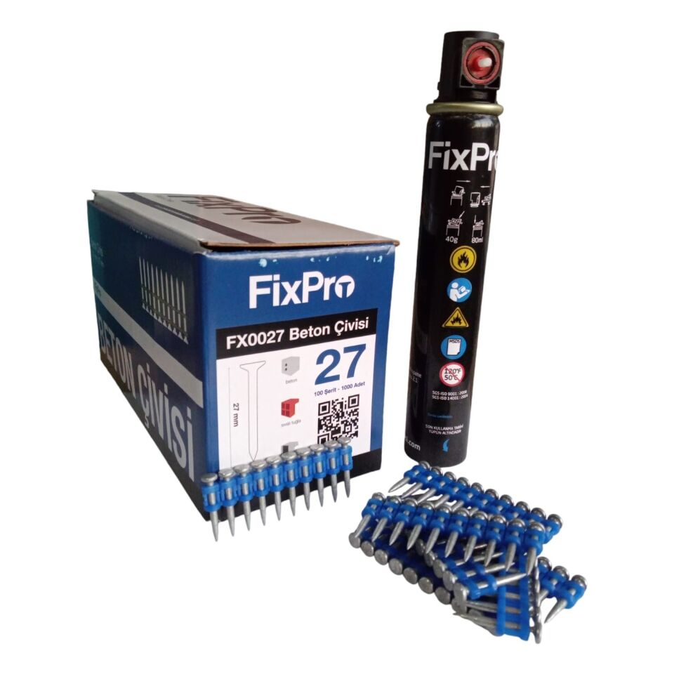 FİXPRO 27 mm Beton Çivi 1 Kutu 1000 Adet Çivi (Gaz Dahil)