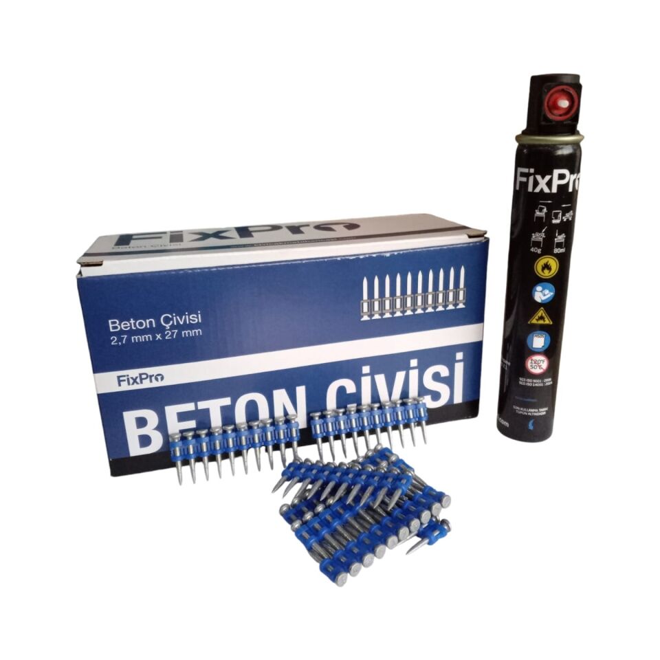 FİXPRO 27 mm Beton Çivi 1 Kutu 1000 Adet Çivi (Gaz Dahil)