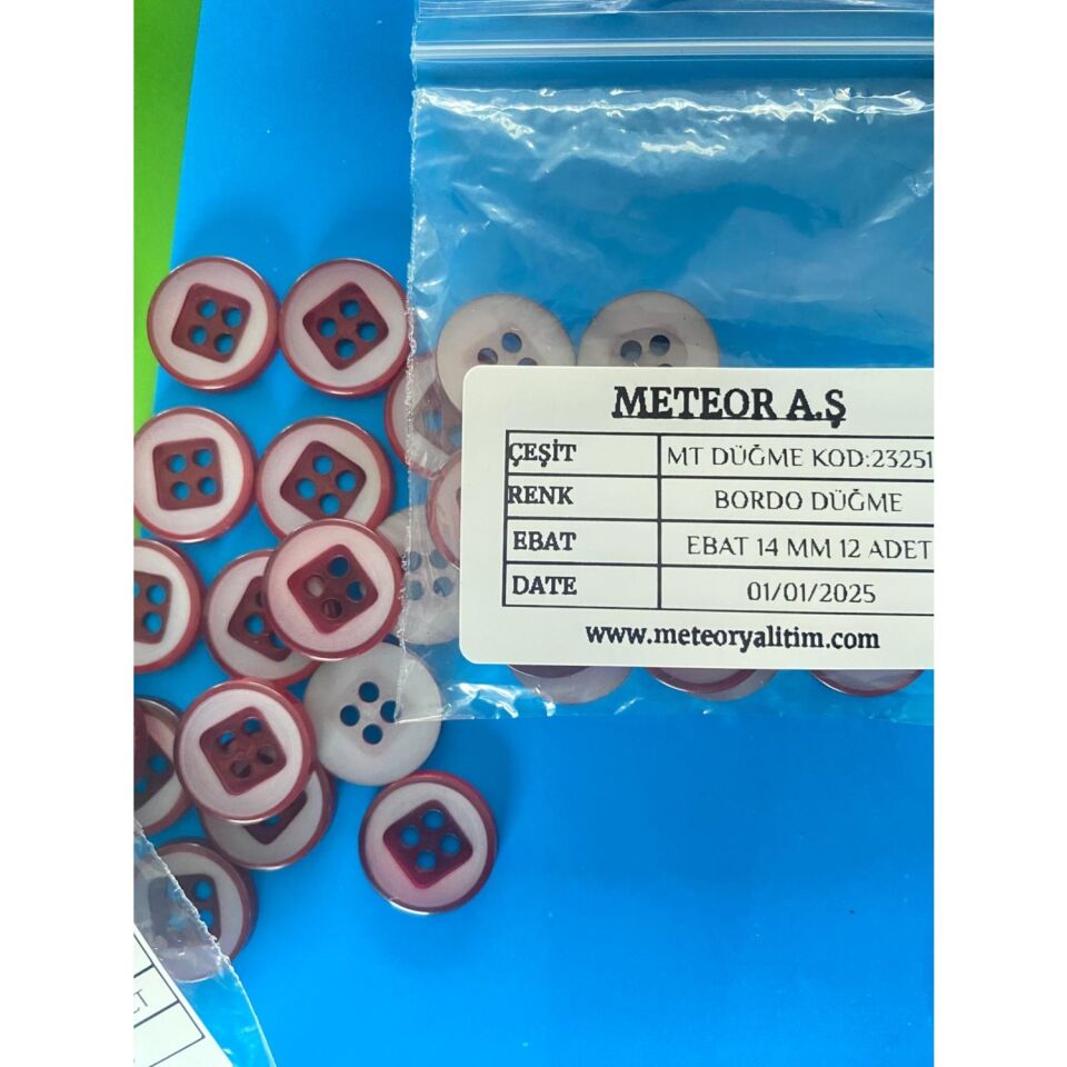 Meteor Bordo Düğme KOD:232519